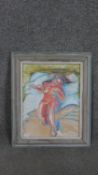 A framed and glazed pastel of a nude lying on a bed, signed Bracey and dated along with a pen