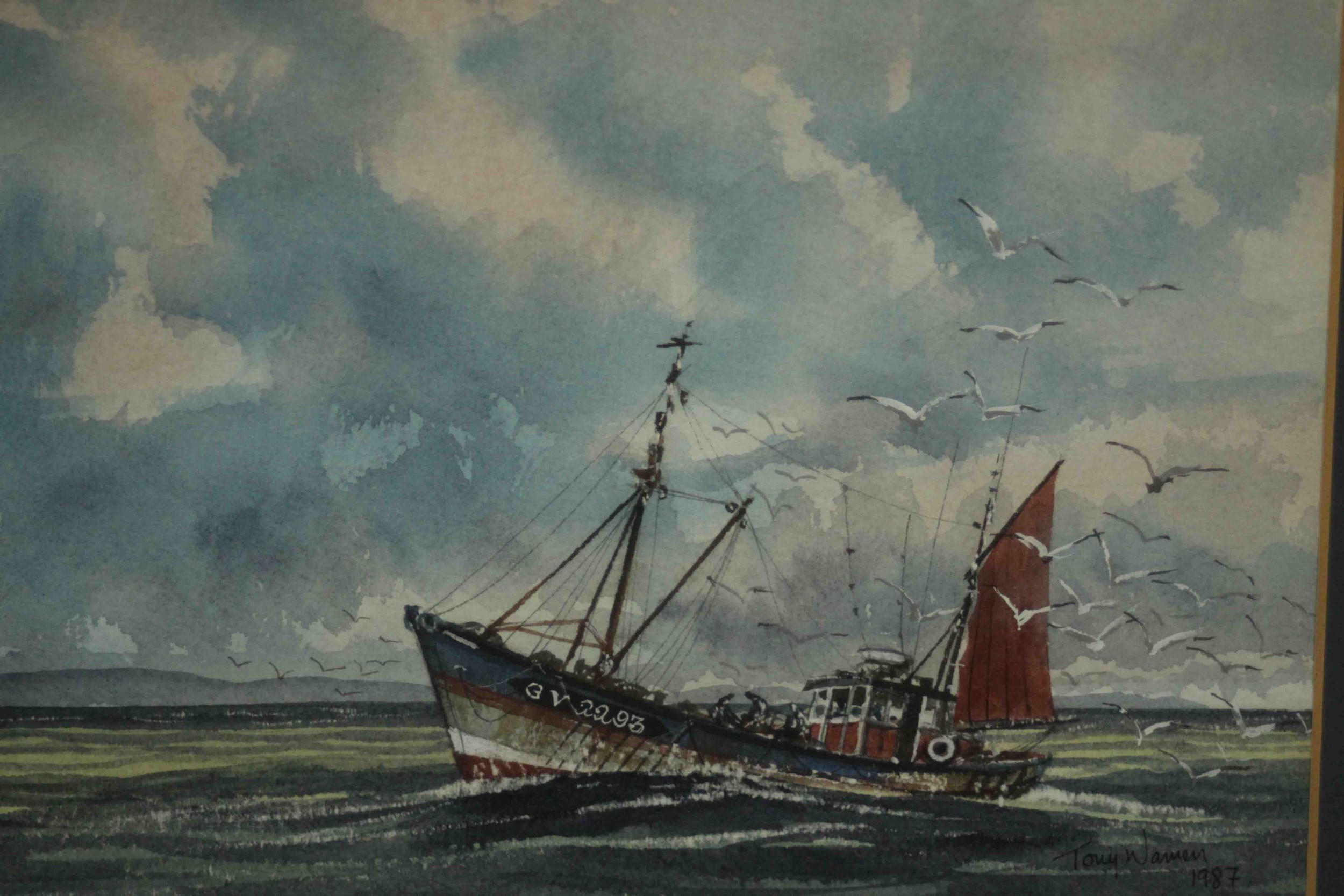 Tony Warren (1930-1994), two studies of sailing ships, watercolours, signed and dated 1987 lower - Image 3 of 8
