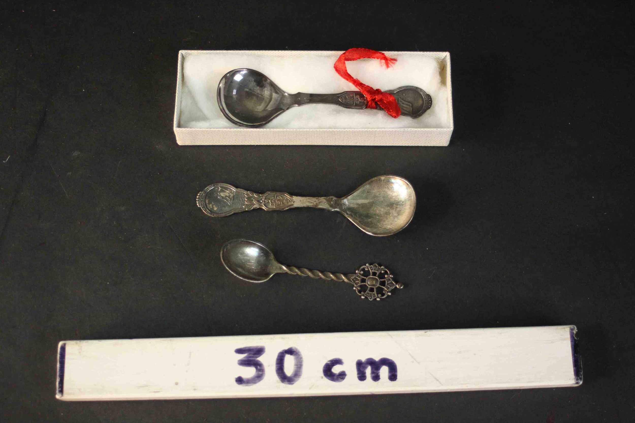 Three Norwegian silver spoons. One in box with sailing ship design. Stamped 800 with makers marks. - Image 2 of 16