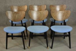 Ernest Gomme for G-Plan, a set of six 1950's Librenza or butterfly dining chairs, with a curved