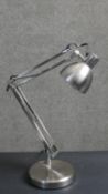 A brushed chrome modern anglepoise style desk lamp. H.45 W.32cm