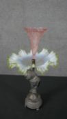 A Victorian Australian design silver plated cockatoo centre piece with ruffled opal and Vaseline