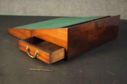 A 19th century mahogany writing slope, with brass swing handles and a green baize lined interior.