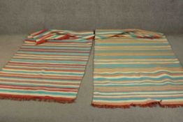 Two Indian Durrys with candystripe patterns. L.206 W.103cm.