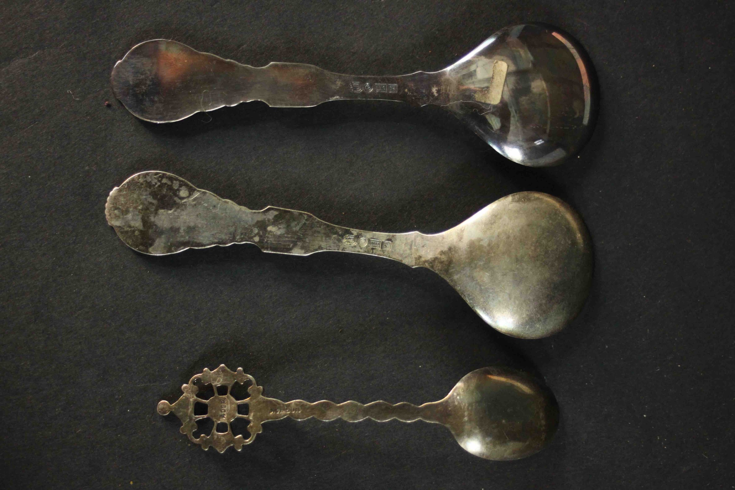 Three Norwegian silver spoons. One in box with sailing ship design. Stamped 800 with makers marks. - Image 8 of 16