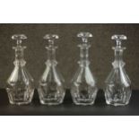 Four hand cut Baccarat crystal Harcourt decanters with stoppers, etched maker's mark to base. H.31
