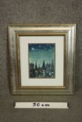 Attributed to Inga Palmgren, watercolour on paper, night time city scene, unsigned. H.43 W.37cm.