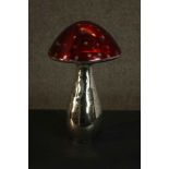 A blown mirrored glass toadstool with red and white spotted cap. H.41 Dia.24cm.