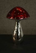 A blown mirrored glass toadstool with red and white spotted cap. H.41 Dia.24cm.