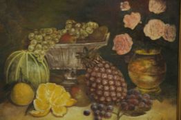 After Louis Vanaerschot (1896-1984), still life of fruit and flowers, oil on canvas, signed lower