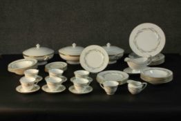 A Royal Worcester porcelain six person part 'Harvest Ring' pattern tea set (one odd cup) along