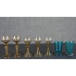 A collection of five early 20th century Fritz Heckert style roemer wine glasses with etched vine