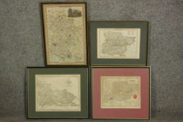 A collection of 19th and 20th century century framed and glazed hand coloured engraved maps, London,