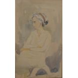 Inga Plamgren, watercolour of a woman, signed. H.24 W.22cm.