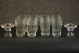A collection of eight hand cut and etched mixed design tumblers and two 19th century hand cut