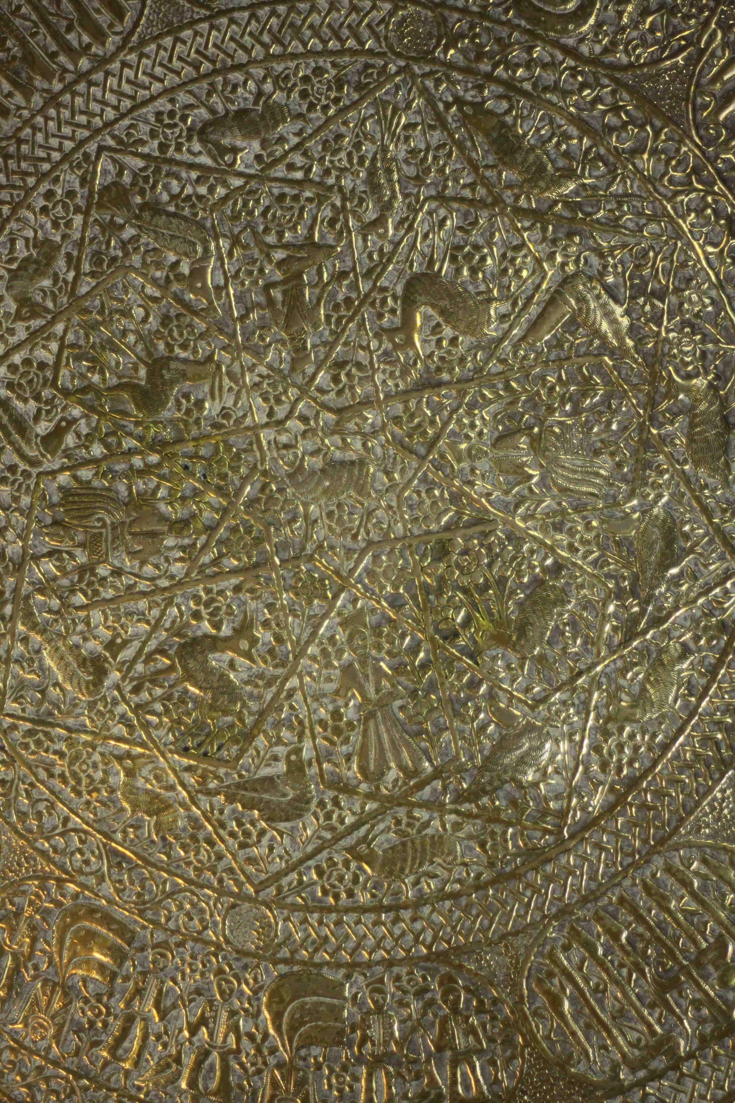 A collection of four 19th century Oriental brass and copper trays. Three circular trays - Image 7 of 10
