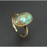 14ct gold turquoise single stone ring, 2.9 grams, size N, 15.8 mm wide. UK Postage £12.