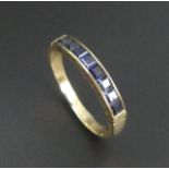 9ct gold Sapphire 1/2 eternity ring, 2.1 grams, London 1982, 3.3 grams. Size P. UK Postage £12.