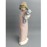 Large Lladro Nao porcelain girl with her toy bear. 31.5 cm. UK Postage £16.
