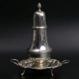 George V silver sugar caster, Birmingham 1929 and a Continental twin handled silver bon bon dish,