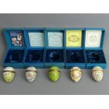 Five Halcyon days Bilston enamel easter egg trinket boxes, 1973-1977. UK Postage £15.