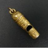 Victorian 9ct gold (tested) whistle pendant/charm. 1 gram, 26 mm long. UK Postage £12.