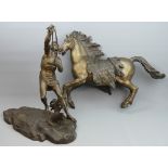 Large old bronze Marley horse figure group, the horse and figure separate. 49 cm high. Collection