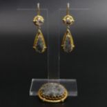 Victorian 15ct gold (tested) Moss Agate brooch and earrings set., 19 grams. Brooch 30 mm wide (