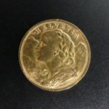 1935 Swiss 20 Franc gold coin, 6.5 grams, 21.12 mm. UK Postage £12.