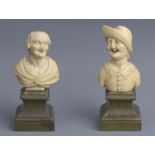 A pair of 19th century carved Dieppe ivory comical characters on brass socles. 11 cm high. UK