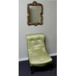 Victorian nursing chair on cabriole legs, 74 x 50 cm and an ornate gilt framed mirror, 37 x 56 cm.