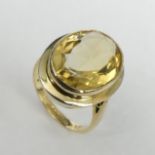 9ct gold Citrine single stone ring, Birmingham 1964, 6.3 grams. Size P, 20 mm wide. UK Postage £12.