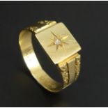 18ct gold diamond signet ring, Chester 1936, 3.1 grams. Size S, 9.2 mm wide. UK Postage £12.