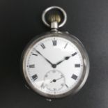 Edwardian silver open face seven jewel movement pocket watch. 50 mm dia. UK Postage £12.