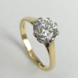 9ct gold 1.3ct c.z. single stone ring, London 1981, 2.4 grams. Size O, 7 mm wide. UK Postage £12.