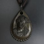 Victorian Vulcanite cameo pendant. 75 mm long. UK Postage £12.