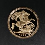 1999 proof gold half Sovereign, boxed with c.o.a. UK Postage £12.