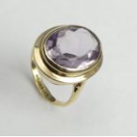 9ct gold Amethyst set ring, London 1973, 5.4 grams. Size N 1/2, 19.3 mm wide. UK Postage £12.