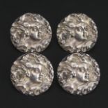 Edwardian set of four silver buttons, Birmingham 1902. 25 mm. UK Postage £12.
