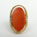 18ct gold Coral and Diamond ring, 11.5 grams. Size L 1/2, 26 mm wide. UK Postage £12.
