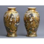 A pair of Japanese signed Meiji period Satsuma pottery vases. 16 cm. UK Postage £16.