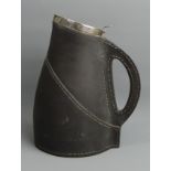 Edwardian Royal Doulton silver topped pottery 'leather jack' jug. 23.5 cm. UK Postage £18.