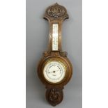 1920's Oak banjo form barometer and thermometer, John Barker, Kensington. 62 cm. UK Postage £20.
