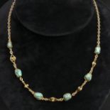 Victorian 15ct gold and Turquoise caged bead necklace, 14.6 grams. Beads approx. 8 mm, 44 cm long.
