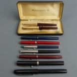 Nine Parker, Waterman and other pens. UK Postage £12.