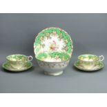 Coalport porcelain 2/847 Adelaide cabinet tea cups, saucers, bowl and side plate, circa 1835.