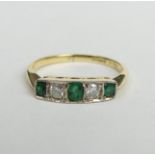 18 carat gold Emerald and Diamond ring, 2.5 grams, Birmingham 1993. Size J, 3.85 mm wide. UK Postage