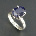Oval blue sapphire Sterling silver ring, 5.5 grams. Size T, 12.8 mm top. UK Postage £12.