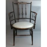 Victorian padded seat ebonised open armchair. 51 cm wide x 84 cm high. Collection only.
