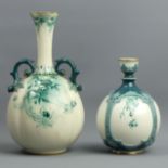 Hadley's Royal Worcester faience porcelain pair of vases. 22.5 & 15 cm high. UK Postage £16.